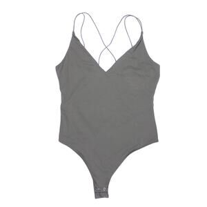 Garage Active Plunge Bodysuit sage green grey sz M thong tank spaghetti strap